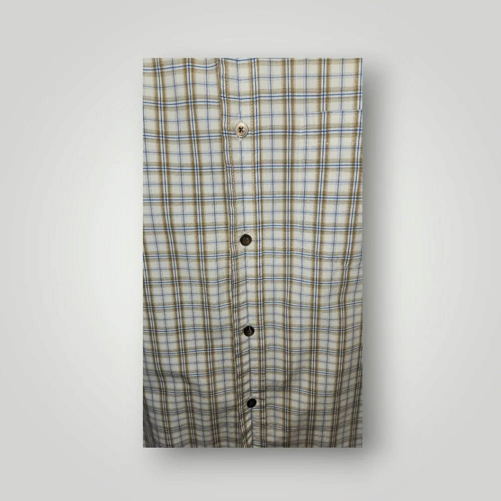 Banana Republic Classic Fit Mens tan Plaid Shirt Large Button Down Long Sleev